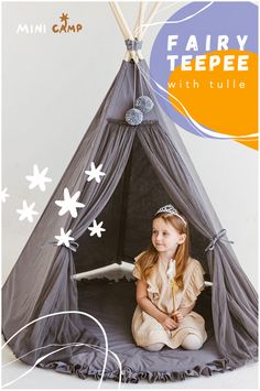 Immerse in whimsy with MINICAMP's Dreamy Grey Teepee, a sanctuary where delicate tulle and joyful pom-poms create a realm of fantasy. Perfect for enriching playrooms and bedrooms with storybook charm, encouraging both reading and imaginative exploration. Created with precision in Lithuania, this enchanting play tent is the ideal backdrop for both celebratory events and everyday adventures. Encourage your kids to embrace their creativity in a personal wonderland. Teepee For Kids, Girls Teepee, Exquisite Decor, Teepee Kids, Teepee Tent, Play Tent, Cozy Reading Nook