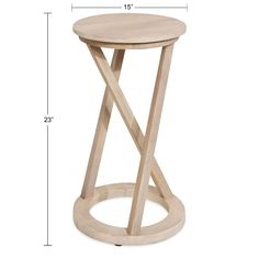 a wooden stool with measurements for the seat and footrests on each end table