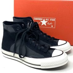 Converse Chuck 70 High Men's Shoes Suede Canvas Black Sneakers Casual A01785c Brand New With Box. 100% Authentic! The Converse Chucks Made Of Linen Fabric Guarantee A High Level Of Comfort. Characteristic For Chuck Taylor's Signature Shoe Are The Rubber Cap Attached To The Toes And The Two Air Holes On The Inside Of The Shoe. The Iconic Logo With The Legendary Blue Converse Star Is Found At Ankle Height. The Sole Is Made Of Durable Hard Rubber. Black Lace-up Skate Shoes With Rubber Toe Cap, Black High-top Custom Sneakers With Vulcanized Sole, Black High-top Skate Shoes With Contrast Sole, Black Sneakers With Rubber Toe Cap, Black High-top Skate Shoes With Vulcanized Sole, Black High-top Sneakers With Rubber Heel Cap For Streetwear, Leather Converse Sneakers With Boost Midsole, Black Casual Skate Shoes With Rubber Toe Cap, Casual Black Skate Shoes With Rubber Toe Cap