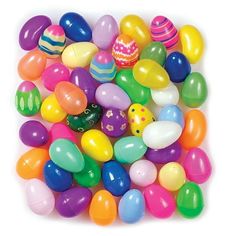 an assortment of colorful easter eggs on a white background