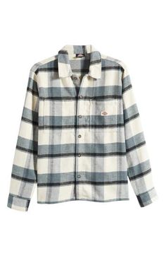 Midweight flannel woven in a bold plaid brings casual, relaxed comfort to an overshirt crafted with a touch of wool and a fit that's easy to layer in the cold. 29 1/2" length; 44" chest (size Medium) Spread collar Long sleeves with button cuffs 65% polyethelene, 20% wool, 15% other fibers Dry clean Imported Casual Yarn-dyed Shirt For Fall, Casual Yarn-dyed Flannel Shirt For Fall, Relaxed Fit Plaid Flannel Shacket, Casual Yarn-dyed Button-up Flannel Shirt, Casual Plaid Yarn-dyed Flannel Shirt, Casual Yarn-dyed Long Sleeve Flannel Shirt, Casual Plaid Flannel Shirt For Work, Yarn-dyed Long Sleeve Shirt For Fall, Yarn-dyed Long Sleeve Fall Shirt