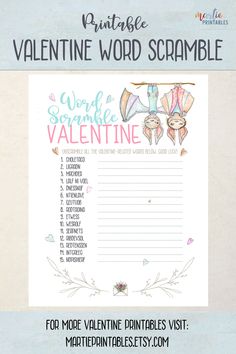 the printable valentine word scramble for kids is shown in front of a white background