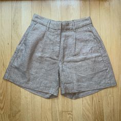 Extra High-Waisted Taylor Linen-Blend Trouser Shorts -- 5-Inch Inseam. From A Pet And Smoke Free Home Tailored Pleats. Perfect Length. Glows Up Any Outfit. Adjustable Elasticized Waistband -Belt Loops -Hook-And-Bar Closure -Zip Fly -Front Pockets -Single Back Welt Pocket -Pleated Front Fitted Shorts With Pockets And 5-inch Inseam, Fitted Mid-rise Solid Color Shorts, Linen Bottoms With Built-in Shorts, Relaxed Fit Solid Color Pants With Short Inseam, Linen Bottoms With Short Inseam For Workwear, Linen Workwear Bottoms With Short Inseam, Workwear Pants With Short Inseam And Elastic Waistband, Mid-rise Solid Shorts With Built-in Liner, Fitted Casual Bottoms With Short Leg