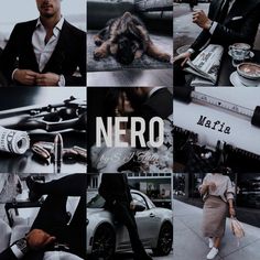 a collage of photos with the words nerq written in white on them