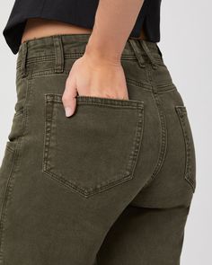 Alexis is our feminine take on the barrel leg while still creating a flattering fit. This high-rise silhouette is crafted from super soft denim with a hint of stretch for comfort in a dark vintage-inspired green shade with workwear-style front panels. | Alexis Barrel Leg Jean - Vintage Bayou Green | Size 31 Everyday Cropped Leg Cargo Jeans, Workwear Style, Dark Vintage, Jean Vintage, Men Store, Workwear Fashion, Denim Shoes, Shades Of Green, Denim Women