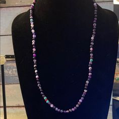 Brand New Genuine Multi Color Amethyst Beaded Long Necklace. No Clasp.6 Adjustable Single Strand Lavender Beaded Necklace, Adjustable Lavender Single Strand Beaded Necklace, Purple Single Strand Bohemian Beaded Necklace, Bohemian Purple Single Strand Beaded Necklace, Adjustable Purple Necklace With Colorful Beads, Purple Single Strand Beaded Necklace Gift, Purple Necklaces With Colorful Round Beads, Gift Purple Single Strand Beaded Necklace, Purple Single Strand Beaded Necklace For Gift