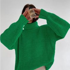 Never Worn. Size Large. Loose Turtleneck Sweater, Winter Turtleneck, Casual Turtleneck, Green Turtleneck, Winter Pullover, Ladies Turtleneck Sweaters, Thick Sweaters, Long Pullover, Knitting Women Sweater