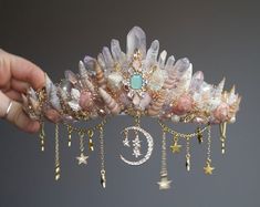 The Falling Star Mermaid Crown in Blush Peach Crystal Crown - Etsy UK Crown Baby Shower, Shell Crowns, Falling Star, Mermaid Crown, Beautiful Tiaras, Magical Jewelry, Crystal Crown, Head Piece, Bridal Crown