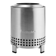 a stainless steel trash can with holes on the side and an inscription that reads, solositovve