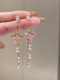 Pink Jewerly, Light Pink Earrings, Butterfly Accessories, Princess Earrings, Pretty Jewelry Necklaces, Banquet Party, Long Tassel Earrings, Wedding Party Jewelry