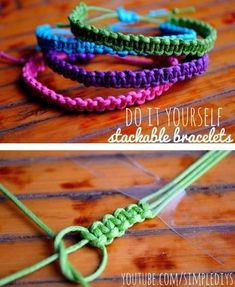 the instructions for how to make an easy bracelet with two different colors and size options