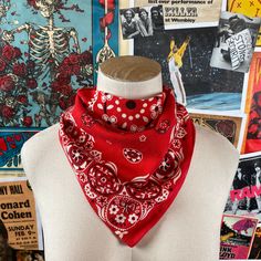 "Vintage 1960/70s red + white floral paisley print all cotton fast color RN13960 square bandana handkerchief. Measures 19.75\" x 20.25\"" Vintage Bandana With Bandana Print For Summer, Classic Cotton Bandana With Bandana Print, Red Cotton Bohemian Bandana, Red Bohemian Cotton Bandana, Adjustable Vintage Style Bandana, Adjustable Vintage Bandana For Festivals, Vintage Summer Bandana, Retro Bandana With Bandana Print For Festivals, Adjustable Red Bandana For Gifts