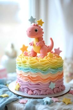 Pastel Dinosaur Cake, Dinosaur Cake For Girls Birthday, Three Rex Birthday Cake, Dinosaur Birthday Cake Ideas, Dino Theme Cake, Pink Dinosaur Cake, Girl Dinosaur Cake