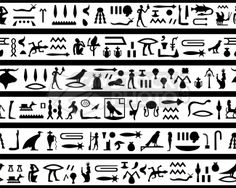 an egyptian style pattern with symbols and other things in black and white, on a white background