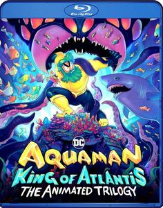 the poster for aquaman king of atlantics, featuring an image of a man surrounded by sharks