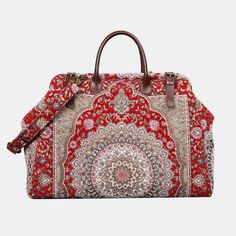 Elevate your style with our Oriental Red Large Carpetbag from Carpetbag of America. Handcrafted with exquisite detail, this statement piece blends tradition and luxury seamlessly. Shop now for timeless elegance! Travel Tapestry Bag With Adjustable Handle, Luxury Red Bags With Adjustable Handle, Red Large Capacity Tote Travel Bag, Travel Bag With Adjustable Handle And Tapestry Material, Red Tapestry Rectangular Bag, Red Tapestry Bag, Rectangular Shape, Red Tapestry Bag With Rectangular Shape, Red Tapestry Bags With Rectangular Shape, Traditional Red Bags With Leather Handles