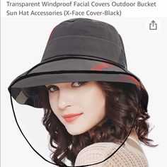 Clear&Black Transparent Windproof Facial Covers Outdoor Bucket Sun Hat Accessories Bucket Hat With String, Bucket Hats For Women, Plaid Bucket Hat, Rain Cap, Floppy Sun Hats, Rain Hat, Mom Hats, Fashion Media, News Boy Hat