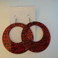 Nip Fashion Jewelry Red & Black Leopard Print Earrings. These Are Costume Earrings, Not Sterling Silver. They Are 2. 5 Around Measurements: All The Measurements Are In The Photos. Material: Plastic Metal Comes From A Smoke-Free Home, Dog Friendly. Trendy Red Circular Jewelry, Trendy Red Round Jewelry, Trendy Red Party Earrings, Trendy Red Hoop Earrings For Party, Handmade Red Hoop Earrings For Party, Red Leopard Print, Home Dog, Red Leopard, Black Leopard Print