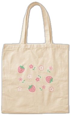 Trendy Pink Strawberry Print Bag, Trendy Pink Bag With Strawberry Print, Cute Pink Cotton Canvas Bag, Cute Strawberry Print Bags For Everyday Use, Cute Pink Canvas Bag For Spring, Cute Pink Spring Canvas Bag, Cute Pink Canvas Bag, Cute Strawberry Print Tote Bag, Pink Strawberry Print Bag As Gift