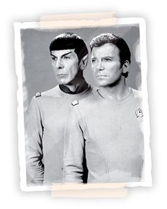 two men in star trek uniforms looking at the camera