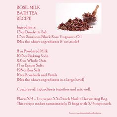 Milk Bath Recipes, Rose Milk Bath, Bath Tea Recipe, Witchcraft Practice, Craft Jobs, Bath Soak Recipe, Spa Kits, Tub Tea, Bath Salts Recipe