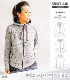 a women's jacket with hoodie and zippers is shown in the pattern