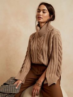 Merino-Cashmere Split-Sleeve Sweater | Banana Republic Split Sleeve Sweater, Loungewear Outfits, Knit Texture, Roll Neck Jumpers, Roll Neck, Winter Sweaters, Wide Sleeves, Knitwear Women, Sweater Weather