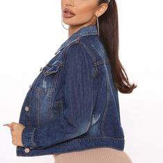 Denim Jacket Functional Flap Pockets Faux Side Pockets Button Front 100% Cotton It Doesn't Stretch New S-Closet Cute Jean Jackets, Sherpa Denim Jacket, Studded Denim Jacket, Fashion Nova Jackets, 80 Fashion, Distressed Jean Jacket, Crop Jean Jacket, Studded Denim, Flannel Jacket