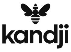 the kandii logo with a bee on it's back and words above it