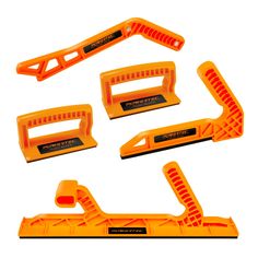 four pieces of orange plastic cutters on a white background