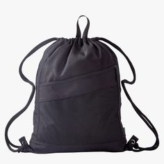 a black drawsack bag on a white background