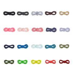 several different colored bows on white background