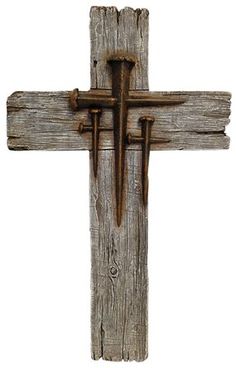 an old wooden cross with iron chains hanging from it's sides, isolated against a white background