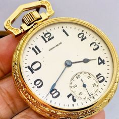 Antique South Bend pocket watch,size 16 ,19 jewels ,open face with clear display on the back showing watch movement,serial number 889151,adjusted for temperature and 4 positions, This is used as a salesman sample to show the buyers what the movement looks like,as you can see clearly,the watch is in excellent condition. . This watch has been serviced recently,as pocket watch service costs $150 these days,you are saving service cost for the first 2 years. These watches are 100 years old,we check t Collectible Gold Pocket Watch With Skeleton Dial, Gift Pocket Watch With Subdials, Collectible Polished Pocket Watch, Gold Pocket Watch With Subdials For Collectors, Timeless Self-winding Pocket Watch With Round Dial, Formal Self-winding Pocket Watch, Classic Collectible Pocket Watch With Subdials, Timeless Collectible Pocket Watch With Subdials, Round Pocket Watch With Subdials For Anniversary