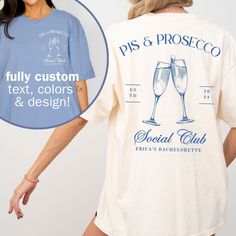 Personalized PJs and Prosecco Shirts for Champagne Themed Bachelorettes, Birthday Parties and Girls Spa Weekend Trips. Get ready for a night of relaxation and celebration with our 'Custom PJs and Prosecco' bachelorette shirt! Perfect for pajama-themed parties, this PJs and Prosecco tee pairs perfectly with champagne and fun. Customize it for your bridal party or birthday party and toast to unforgettable moments in style! 🥂🛌 All text, colors, and elements can be modified - including whether you Pj And Prosecco Bachelorette, Pjs And Prosecco Party, Pjs And Prosecco Bachelorette Party, Sleepover Bachelorette Party, Pjs And Prosecco, Prosecco Bachelorette, Spa Bachelorette, Champagne Bachelorette Party, Gift Wrapping Tutorial