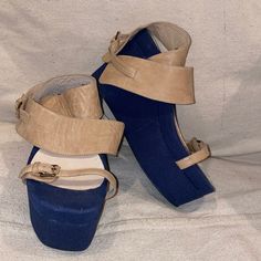 Never Worn High Wedge Leather? Ibiza Last Handmade Size 8 High Wedges, Strappy Wedges, Ankle Wrap, Jeffrey Campbell Shoes, Shoe Show, Jeffrey Campbell, Ibiza, Color Blue, Wedges