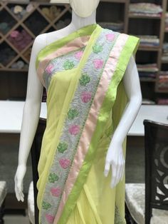 A Marvellous Embroidered Kashmiri Saree which you can wear at any party or a wedding.- - - - - - - - - - - - - - - - - - - - Product DetailsCondition: Brand NewKashmiri Saree with Zari and Aari fusion embroidery.Colour: Yellow- - - - -F A B R I C- - - - -Saree: Viscose GeorgetteBlouse: Indian CrepeF I N I S H- UnstitchedYou can get it stitched locally.- StitchedWant your blouse ready to wear, let us know the style you want and we will stitch it for you.***PLEASE NOTE: We would require you to sha Semi-stitched Pista Green Churidar With Embroidered Border, Semi-stitched Bollywood Blouse Piece With Embroidered Border, Festive Pista Green Blouse Piece With Chikankari Embroidery, Pista Green Blouse Piece With Chikankari Embroidery, Embroidered Pista Green Chanderi Dupatta, Transitional Green Saree With Resham Embroidery, Transitional Season Green Saree With Resham Embroidery, Fitted Georgette Lehenga With Embroidered Border, Pista Green Art Silk Churidar With Resham Embroidery