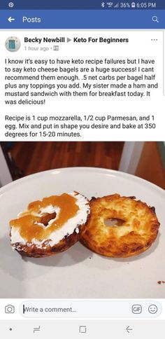 two donuts sitting on top of a white plate covered in icing and sauce