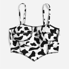 Nwt Cow Print Cami Crop Top With Seams To Shape And Pointed Mid Section To Show Off Curves Summer Rodeo Country Western Cowgirl White Cow Print Top For Summer, Trendy Cow Print Top For Summer, Summer Rodeo, Western Cowgirls, Western Cowgirl, Cami Crop Top, Country Western, Shein Tops, Cow Print