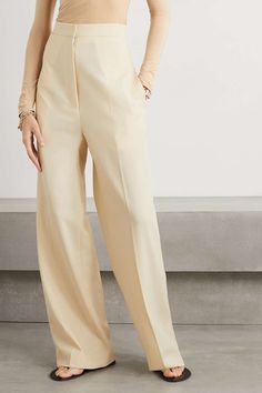 Formal Beige Pantsuit With Straight Pants, Beige Formal Pantsuit With Straight Pants, Beige Straight Pantsuit For Formal Occasions, Formal Wool Wide Leg Pants For Spring, Full Length Wool Pants For Spring, Wool Full Length Pants For Spring, Beige Formal Straight Leg Pantsuit, Beige Straight Leg Formal Pantsuit, Beige Straight Leg Pantsuit For Formal Occasions