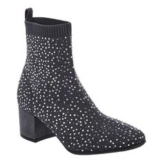 Kenneth Cole Reaction Rida Star Jeweled Bootie   Shoes that sparkle like the night sky! This stretch knit, bedazzled bootie brings the bling and the comfort with full stretch knit fabric, a sturdy low block heel and an easy pull-on design. Sparkling Boots For Winter Night Out, Sparkling Boots For Night Out In Winter, Sparkling Winter Boots For Night Out, Winter Embellished Ankle Boots, Embellished Ankle Boots For Winter, Winter Evening Embellished Boots, Sparkling Fitted Winter Boots, Fitted Sparkling Winter Boots, Embellished Ankle-high Winter Boots