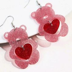 Brand New Trendy Heart Earrings For Mother's Day, Trendy Red Heart Earrings For Valentine's Day, Cute Party Earrings For Valentine's Day, Cute Valentine's Day Party Earrings, Trendy Red Earrings For Valentine's Day, Cute Red Heart Earrings For Pierced Ears, Cute Red Heart Earrings For Valentine's Day, Pink Blood, Bear Earrings