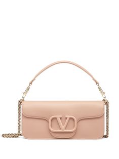 beige calf leather VLogo Signature gold-tone hardware single detachable top handle detachable chain-link shoulder strap foldover top with magnetic fastening main compartment internal slip pocket Pink Valentino Bag, Valentino Pink Bags, Valentino Vsling Shoulder Bag, Valentino Crossbody Bag, Valentino Bag Farfetch, Pink Shoulder Bags, Valentino Garavani Bag, Small Shoulder Bag, Trendy Accessories