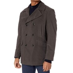 Size 36 100% Polyester Button Closure Dry Clean Only Lightly Padded Lining, Warm Pea Coat, Comfort Fit Modern Look Double Breasted Front Closure, 4 Angled Pockets Outside 2 Pockets With Flap, 1 Pocket Inside, Center Vent, Extra Soft Fabric Perfect For Daily Use, High Quality Lining With A Lot Of Details On The Collar Double-breasted Sport Coat With Pockets For Business Casual, Semi-formal Pea Coat With Button Closure And Long Sleeves, Pea Coat With Button Closure For Semi-formal Events, Semi-formal Double-breasted Outerwear With Buttons, Fitted Double-breasted Business Outerwear, Fitted Solid Outerwear With Double Button Closure, Semi-formal Double-breasted Outerwear With Notch Lapel, Fitted Outerwear With Double Button Closure, Semi-formal Double-breasted Button-up Outerwear