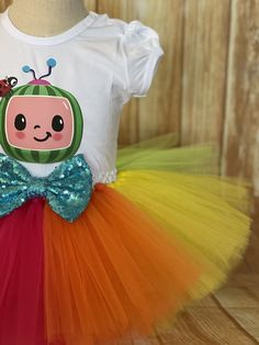 FREE SHIPPING on all orders within the US, no coupon code needed! Cocomelon Rainbow Birthday Tutu Outfit by Little Ladybug Tutus. Handmade Tutus for girls specializing in birthday party dresses, Halloween costumes, flower girl dresses, pageant tutus, 1st birthday tutus, and blinged Converse sneakers. We accept custom orders! ORDER PRODUCTION TIME Please check the top of our website's home page for current turn around time. Since all items are handmade at the time of purchase, there is a producti Cocomelon Theme Party Dress, Cocomelon Costume, Cocomelon Shirt Ideas, Cocomelon Rainbow, Cocomelon Birthday Shirts, Cocomelon Birthday Outfit, Cocomelon Tutu Outfit, Dresses Halloween, Birthday Party Dresses