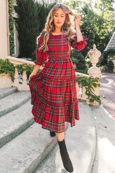 Madeline Dress in Holiday Plaid Cute Christmas Dresses For Women, Tartan Dresses For Women, Plaid Christmas Outfit Family, Modest Christmas Dresses, Red Christmas Dress Women, Tartan Dress Outfit, Womens Christmas Dresses, Christmas Dress Women Classy, Xmas Dresses For Women