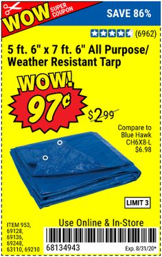 a blue tarp with the words wow on it and an extra large price tag