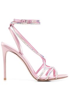 Belen strappy sandals from LE SILLA featuring blush pink, leather, satin finish, crystal embellishment, strap detailing, open toe, buckle-fastening ankle strap, branded heel counter and high stiletto heel. Le Silla Shoes, Pink Stilettos, White Wedding Shoes, Fancy Shoes, Jelly Shoes, Pink Suede, Boots And Sneakers, Crystal Embellishment, Pump Sandals