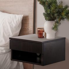 Add convenient storage to your bedroom with our modern floating nightstands. Inspired by mid-century designs, ours feature durable MDF construction with a sleek, minimalist drawer style and an open shelf. Tuck one into a tight corner, or buy two for perfect symmetry. Wall Mounted Nightstand, Mounted Nightstand, Modern Floating Nightstand, Minimalist Drawers, Minimalist Bedside Table, Floating Nightstands, Perfect Symmetry, Floating Cabinets, Living Room Bench