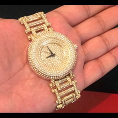 Brand New With Original Box Men’s Technopave 14k Gold Plated Fully Icedout Lab Diamond Watch Gold Diamond Watch With Subdials, Gold Round Diamond Watch Gift, Gold Iced Out Watch For Anniversary, Bling Watch, Diamond Watch, Lab Diamonds, Bling Bling, Accessories Watches, Original Box